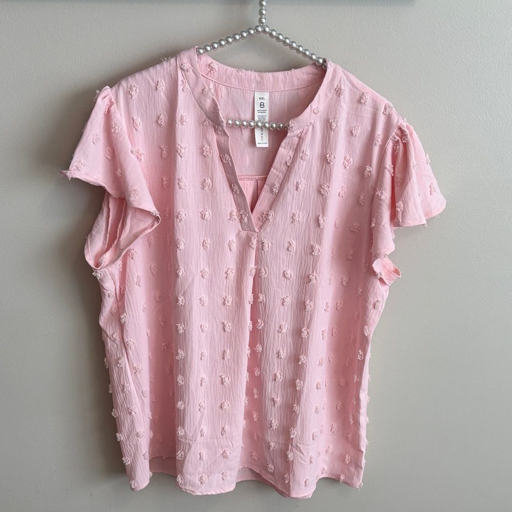 B xxl Textured Pink Flutter Sleeve Women's Top